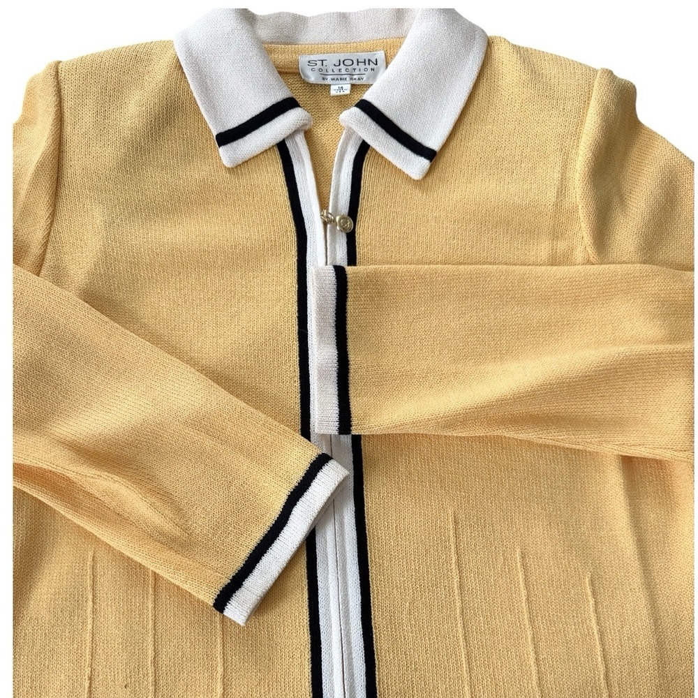 St John Collection Knit Sweater Jacket 14 Yellow Santana Zip - Picture 4 of 7